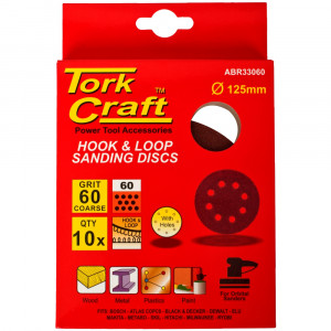 Sanding Disc 125mm 60 Grit With Holes 10/pk Hook And Loop