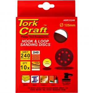 Sanding Disc 125mm 240 Grit With Holes 10/pk Hook And Loop