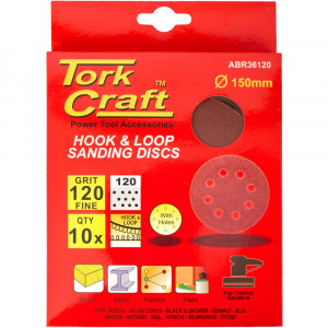 Sanding Disc 150mm 120 Grit With Holes 10/pk Hook And Loop