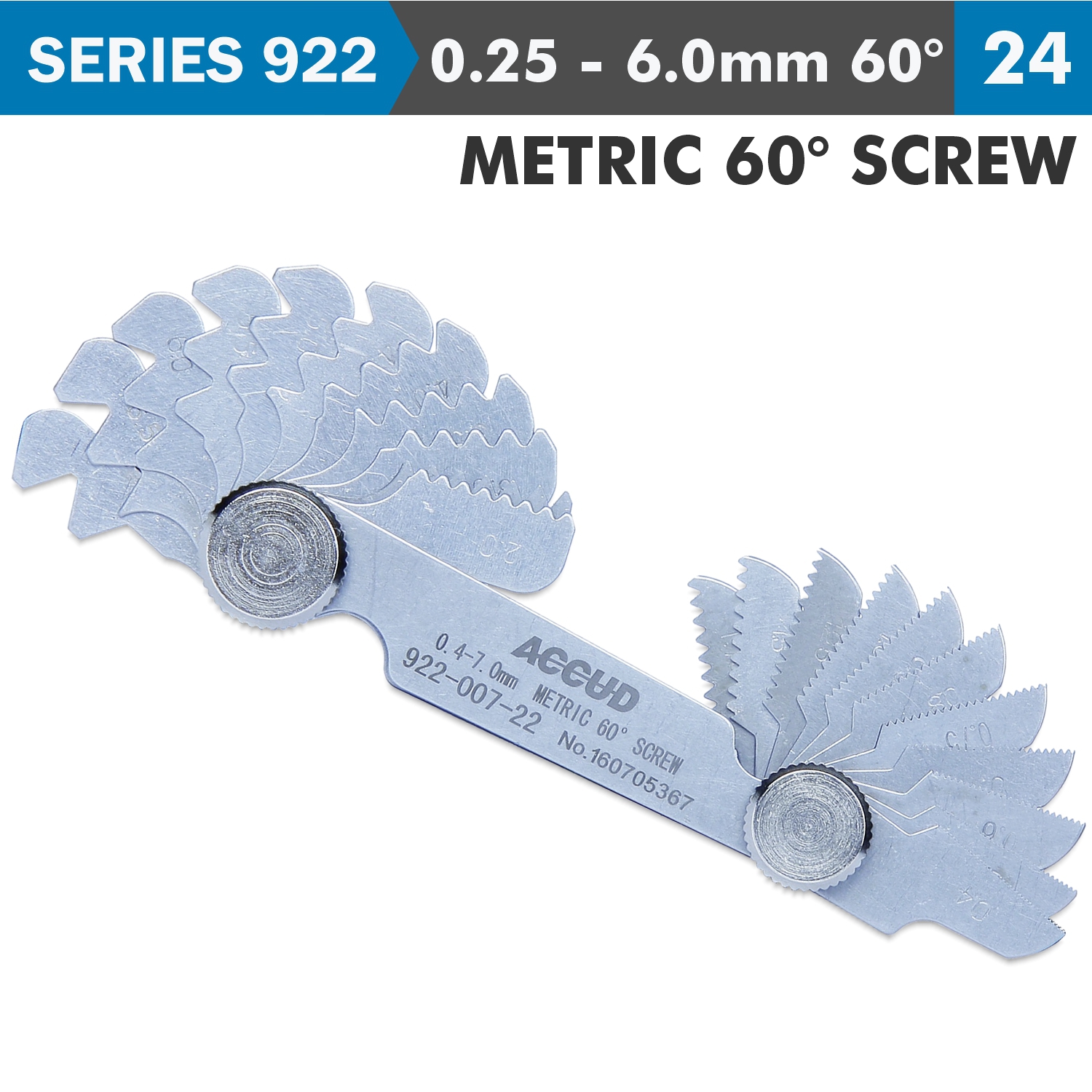 Pitch Gauge 0.25-6mm 24 Leaves Metric 60deg. Screw 0.07mm Acc.