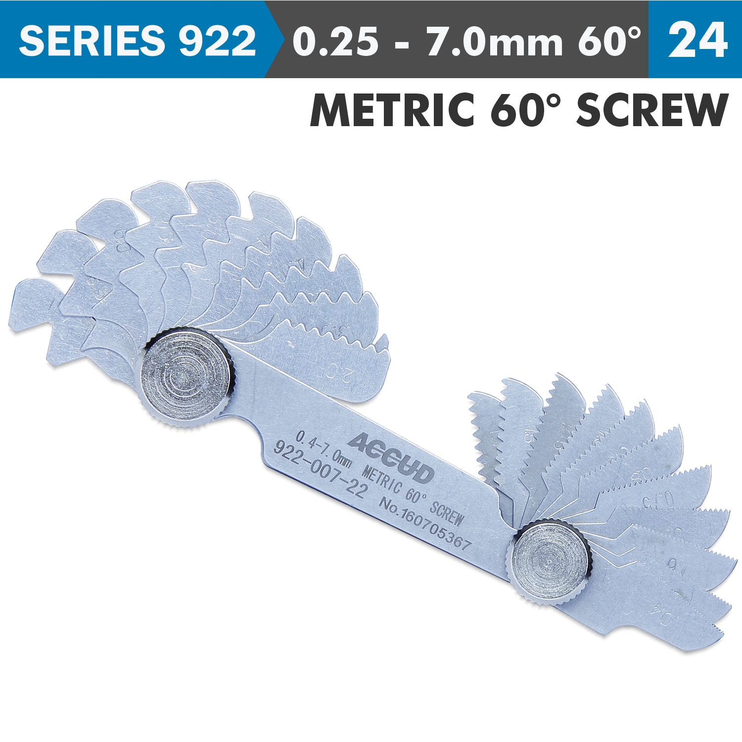 Pitch Gauge 0.25-7mm 24 Leaves Metric 60deg. Screw 0.07mm Acc.