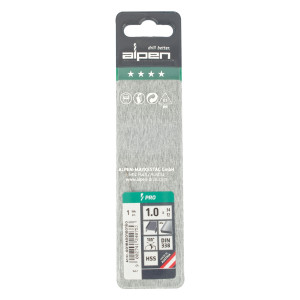 ALPEN Pro Hss 1mm Drill Din 338 Rn 135 Split Point Plastic Wallet (1