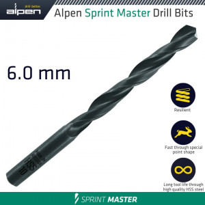 Hss Sprint Master 6mm X1 Sleeved Din338 ALPEN Drill Bit