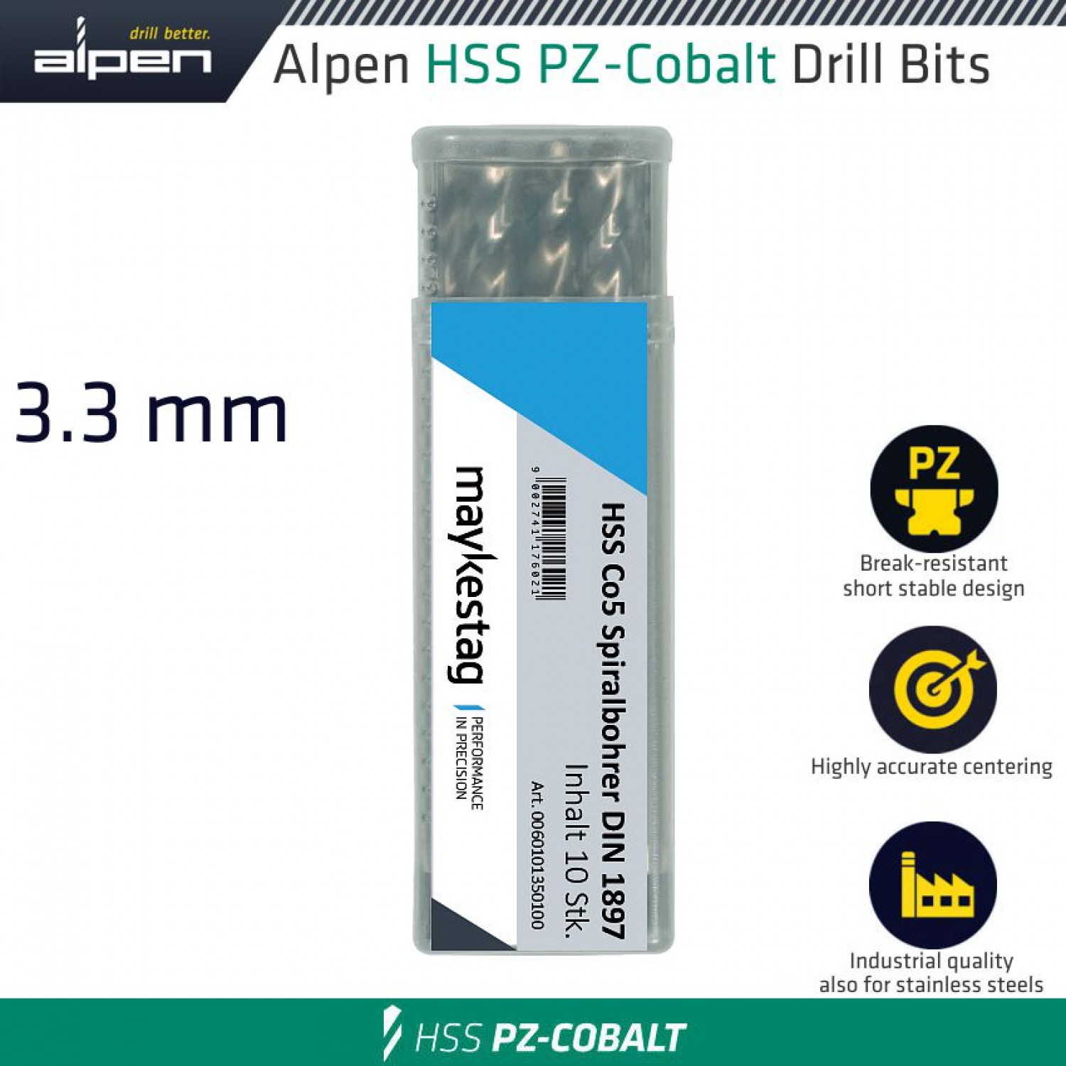 ALPEN Cobalt Drill Short Bulk 3.30mm