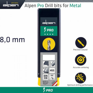 ALPEN Pro Hss Drill Din 338 Rn 135 With Split Point 8.0mm Bulk