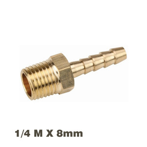 Hose Tail Connector Brass 1/4m X 8mm