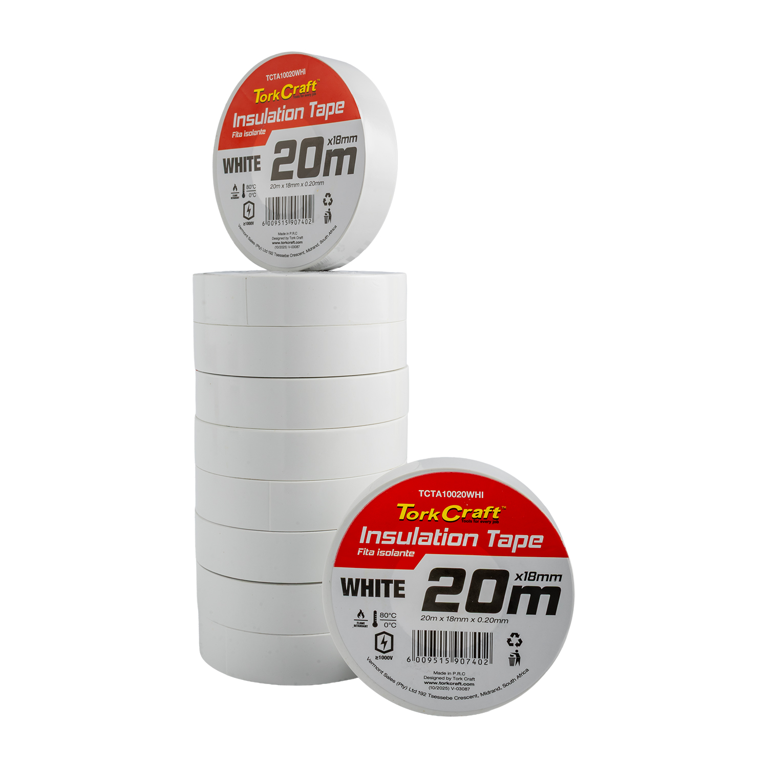 0.20mmx18mmx20m White Insulation Tape