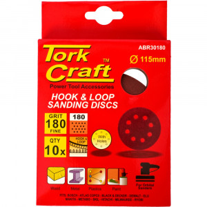 Sanding Disc 115mm 180 Grit With Holes 10/pk Hook And Loop