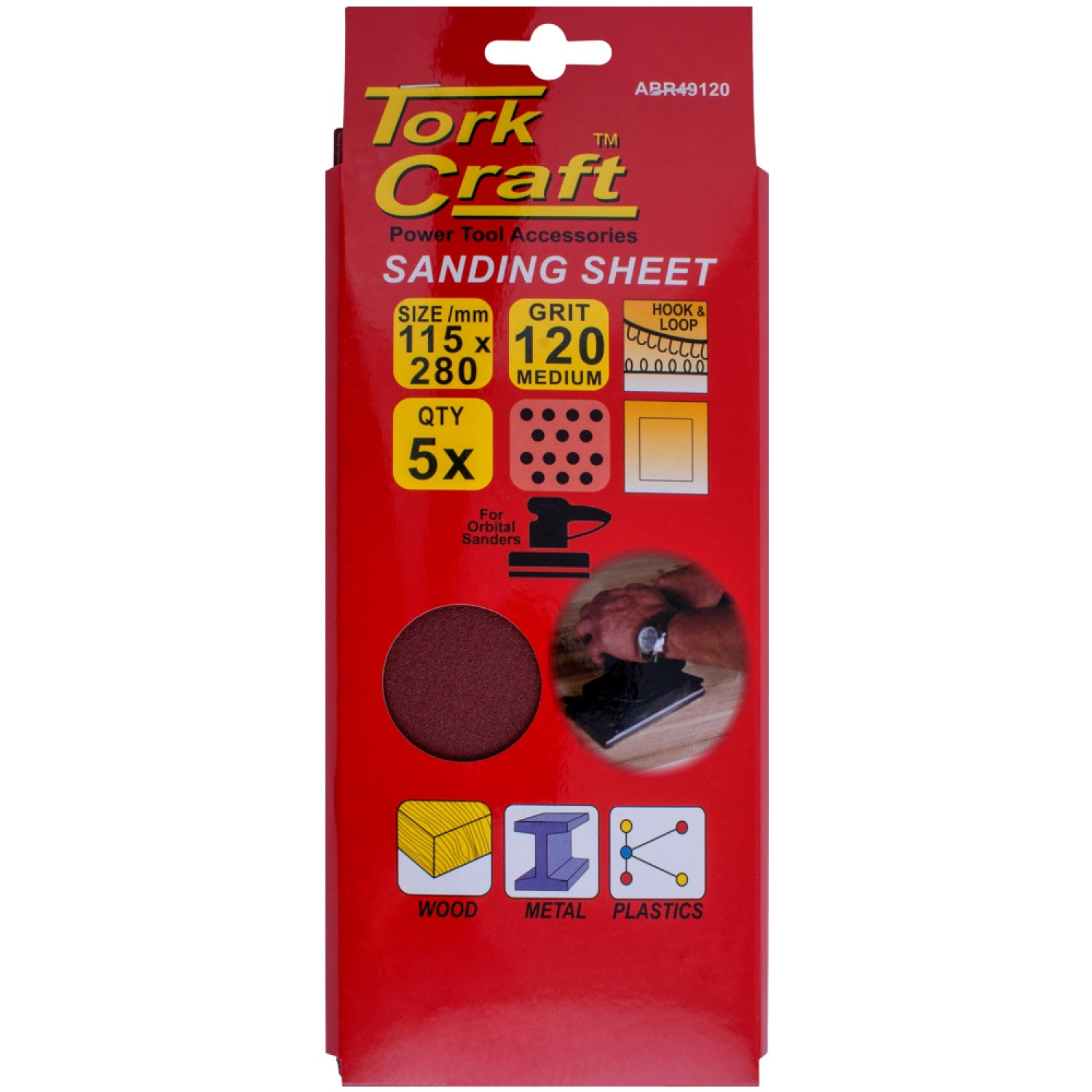 Sanding Sheet Orb 115 X 280mm 120 Grit No Holes 5/pk Hook And Loop