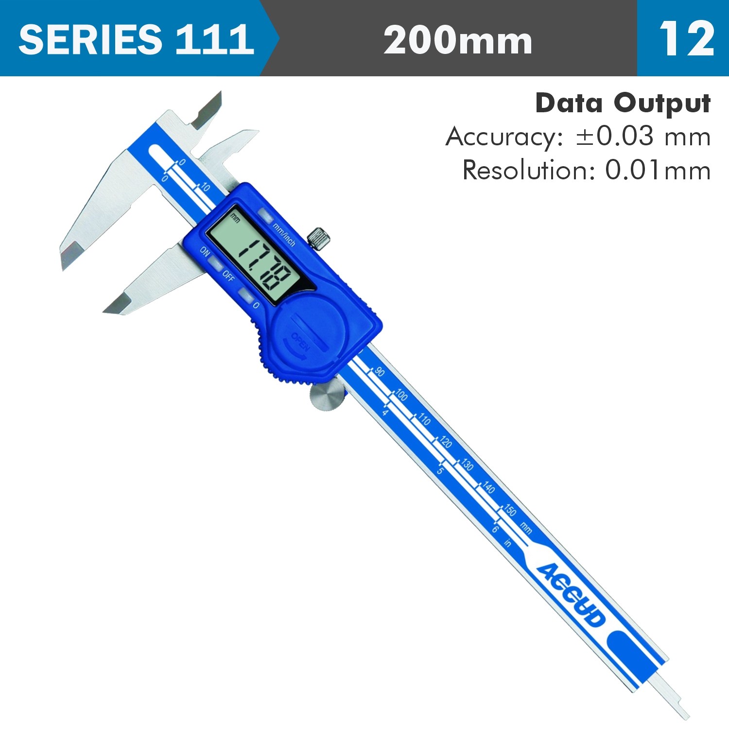 Dig. Caliper 200mm 0.03mm Acc. S/steel 0.01mm Res.