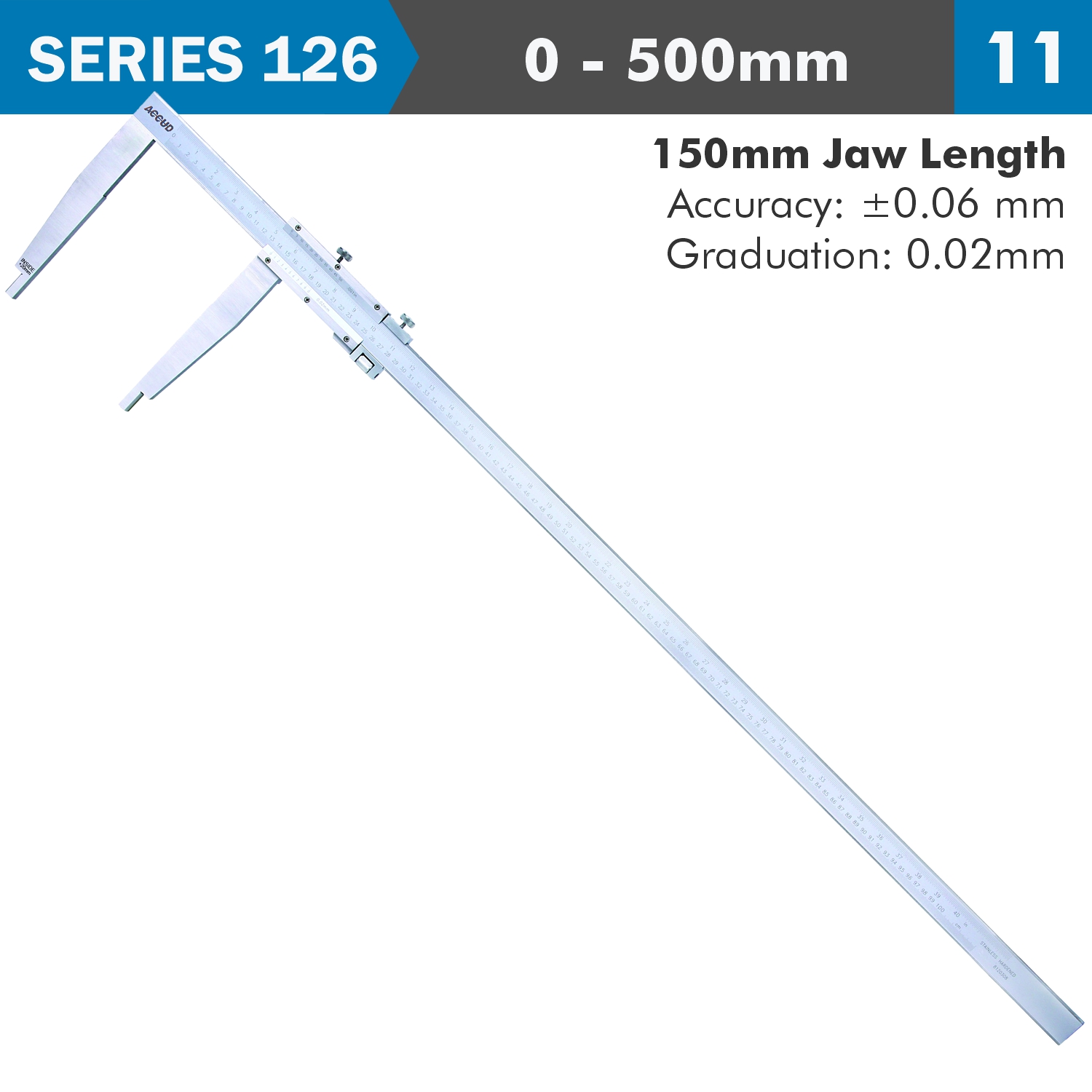 Vernier Caliper 500mm 0.06mm Acc. 150mm 0.02mm Grad S/steel