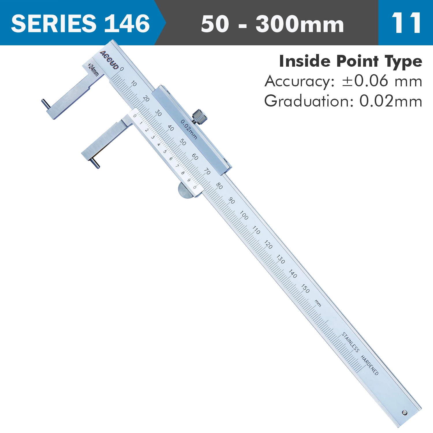 Vernier Caliper 50-300mm 0.06mm Acc. 0.02mm Grad. Inside Point S/steel