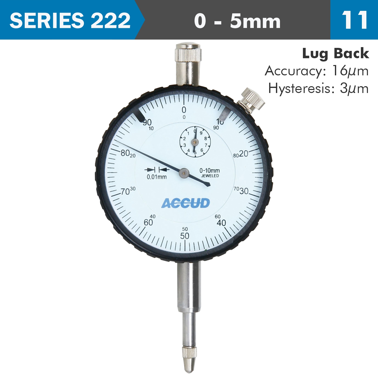 Dial Indicator 5mm 0.01mm Grad. Lug Back