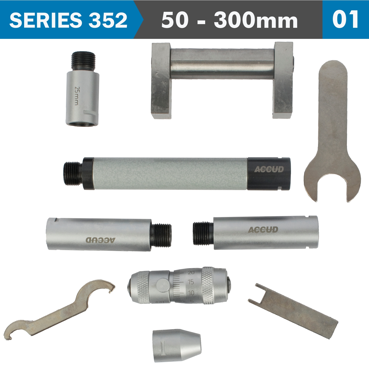 Tubular Inside Micrometer 50-300mm 0.01mm Grad. Extension Rods: 13, 25