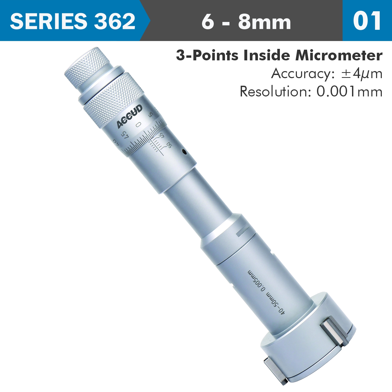 3 Points Inside Micrometer 6-8mm 0.004mm Acc. 0.001mm Grad.