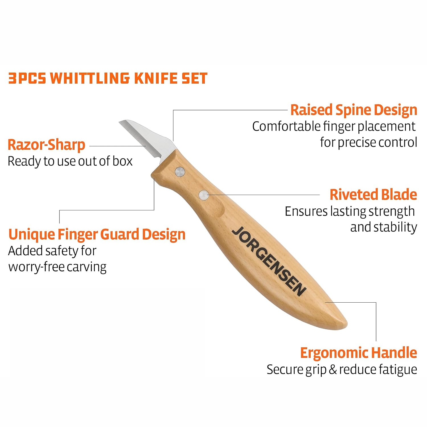Jorgensen 3pc Whittling Knife Set Incl. 1-1/4' / 1-1/2'/1-3/4' Knives