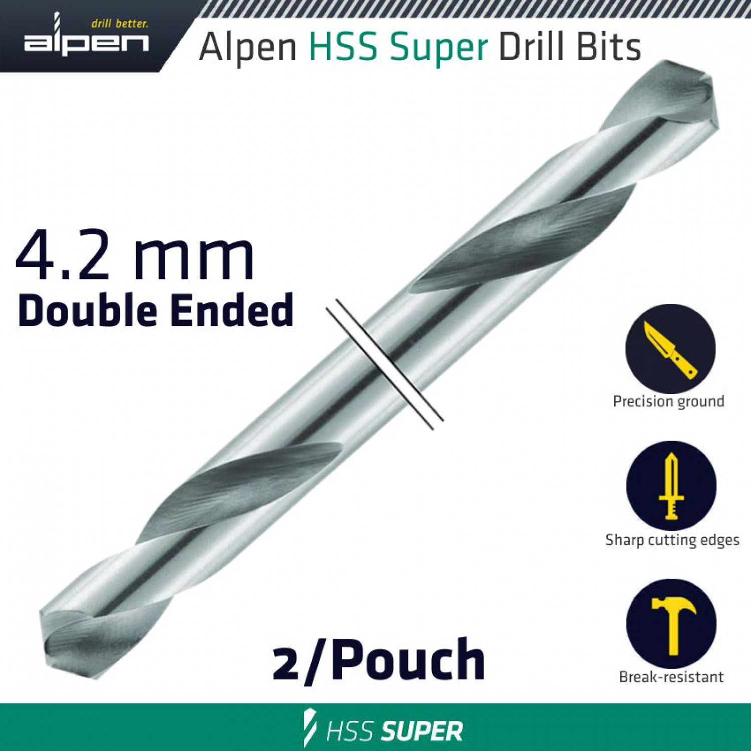 Hss Super Drill Bit Double Ended 4.2mm 2/pouch