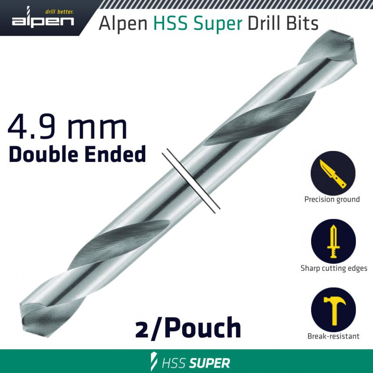 Hss Super Drill Bit Double Ended 4.9mm 2/pouch