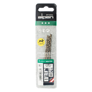 Hss Sprint Master 3.0mm X3 Sleeved Din338 ALPEN Drill Bit