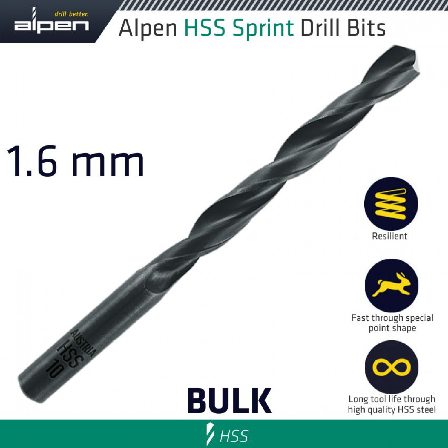 Hss Sprint Drill Bit 1.6mm Bulk Ind.pack