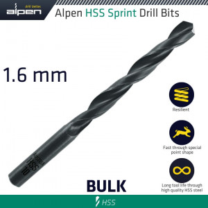 Hss Sprint Drill Bit 1.6mm Bulk Ind.pack