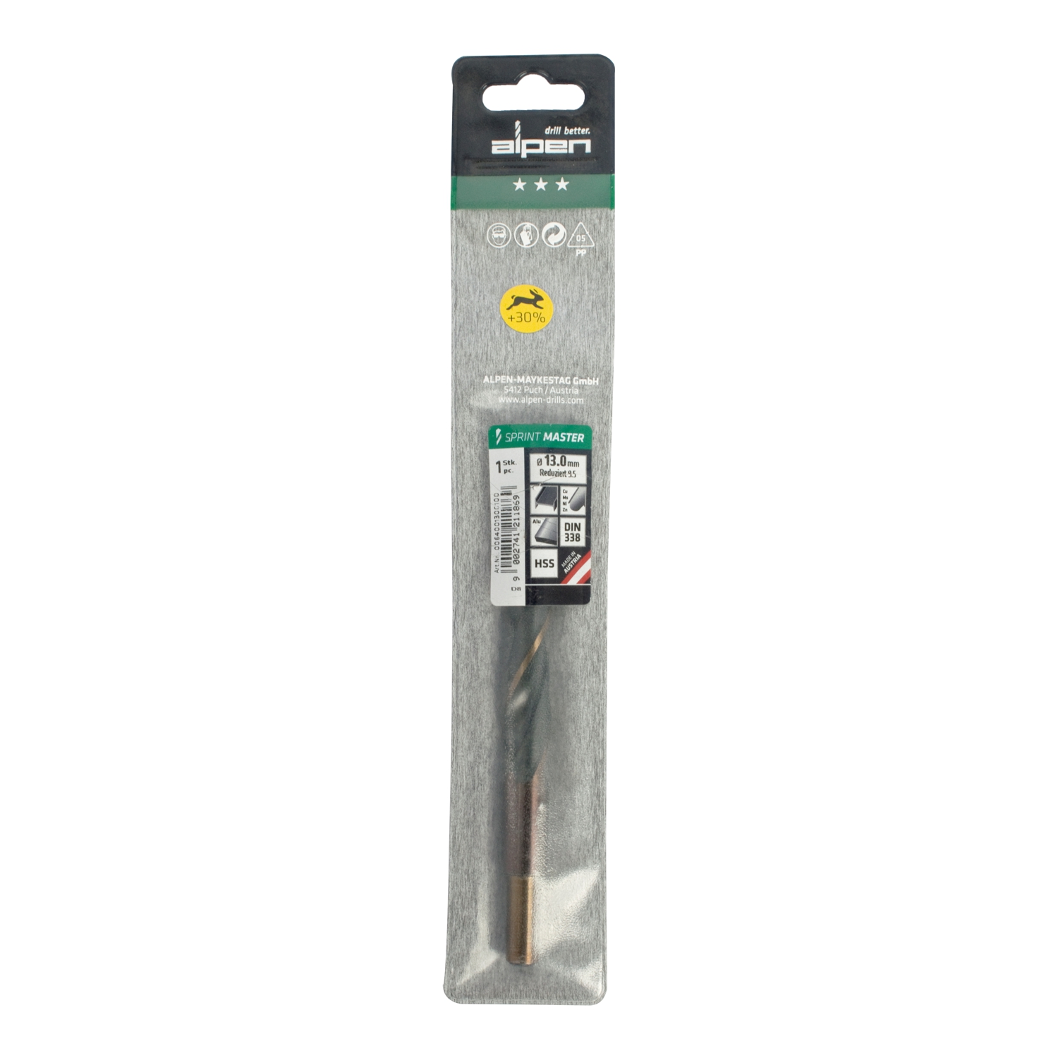Hss Sprint Master 13.0mm Red Shank 9.5mm X1 Sleeved Din338 ALPEN Drill