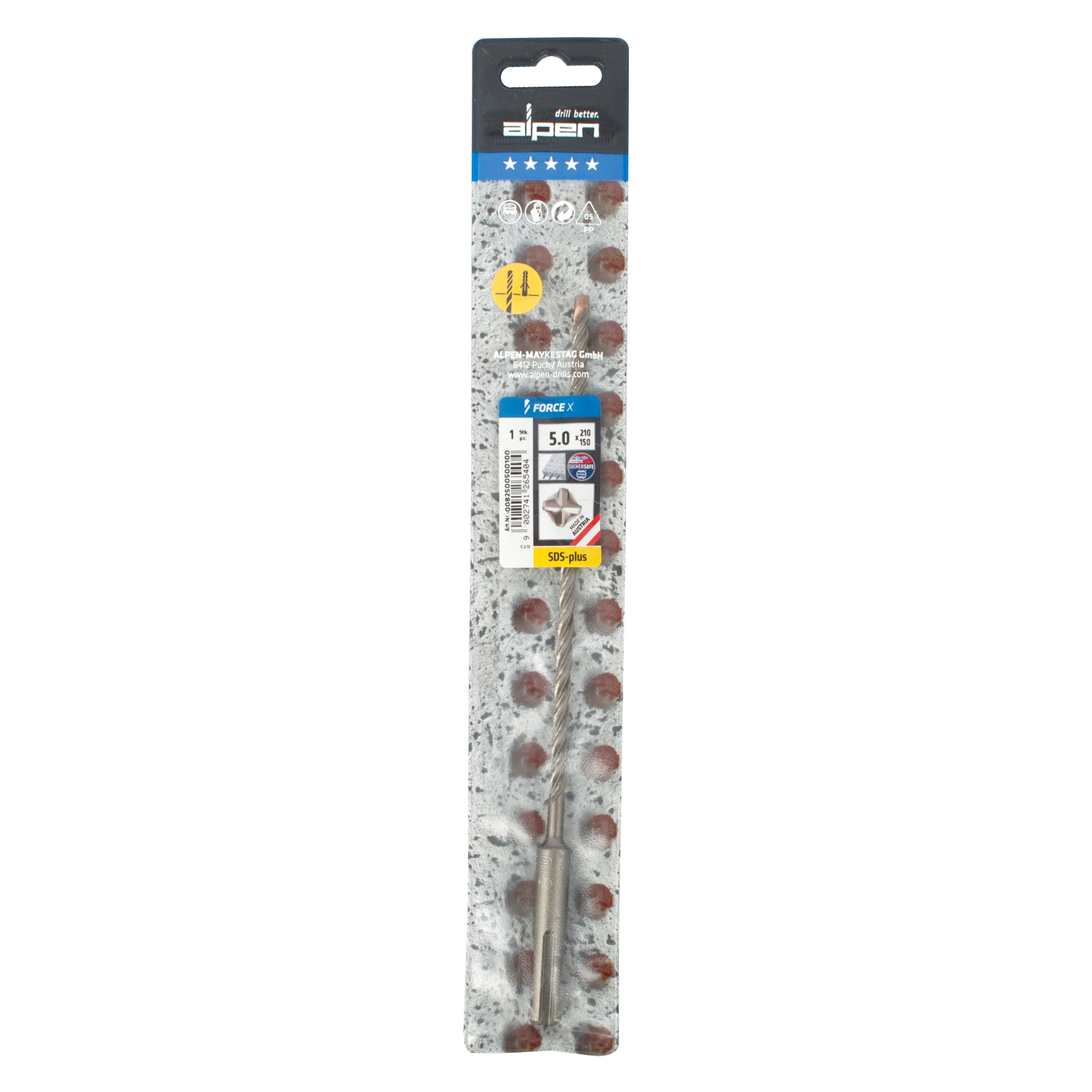 Force X 5.0 X 210/150 Sds-plus Rebar Drill Bit X4 Cutting Edges