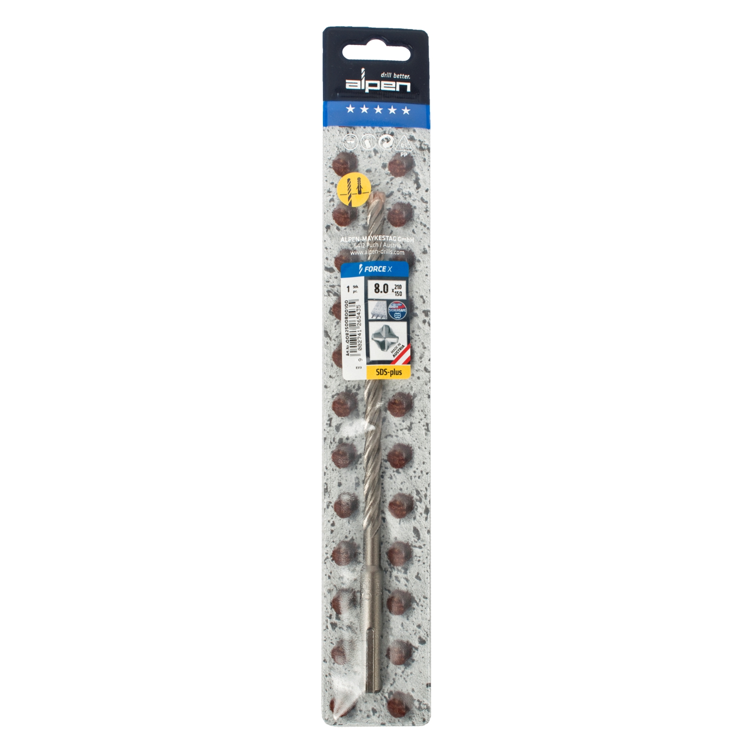 Force X 8.0 X 210/150 Sds-plus Rebar Drill Bit X4 Cutting Edges