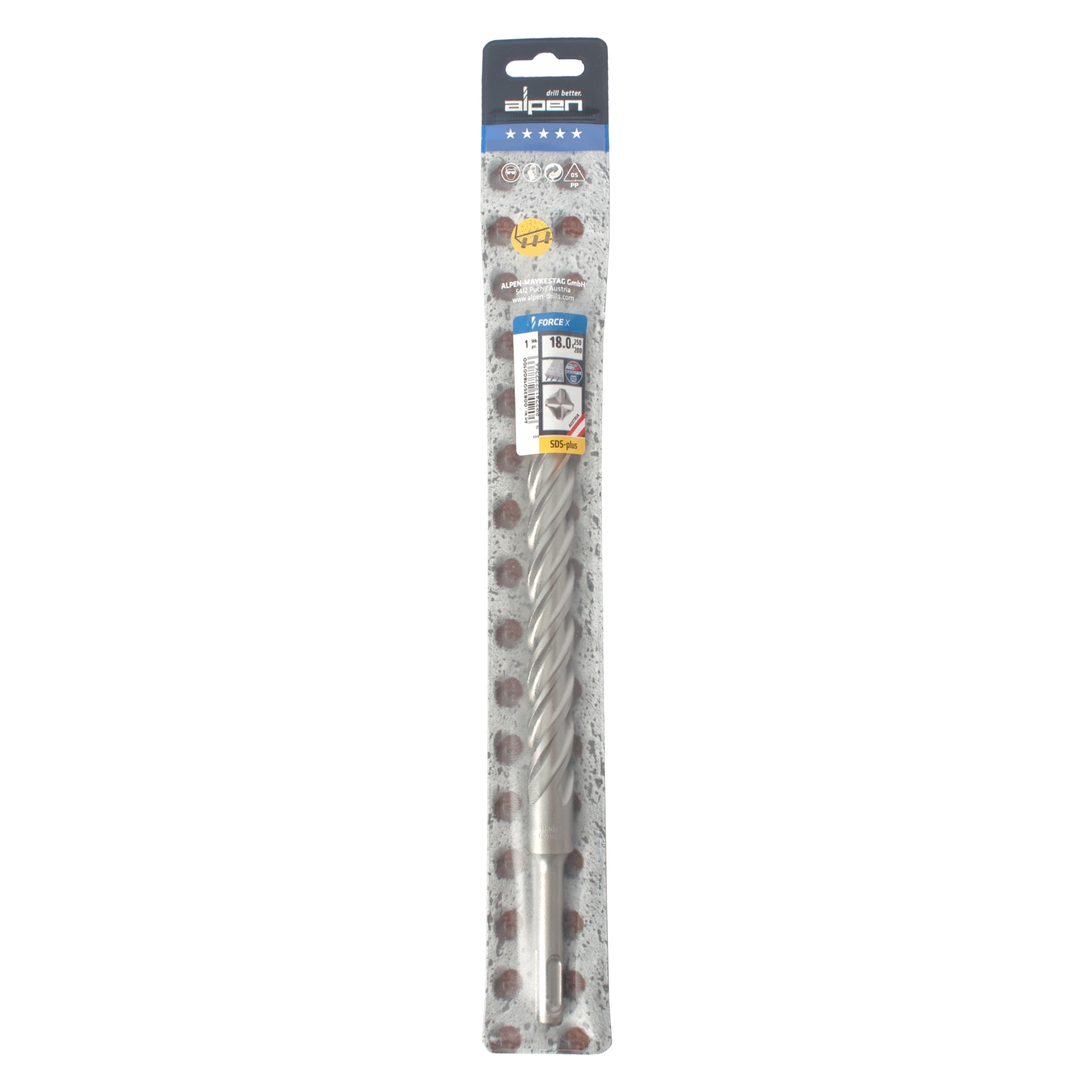 Force X 18.0 X 250/200 Sds-plus Rebar Drill Bit X4 Cutting Edges