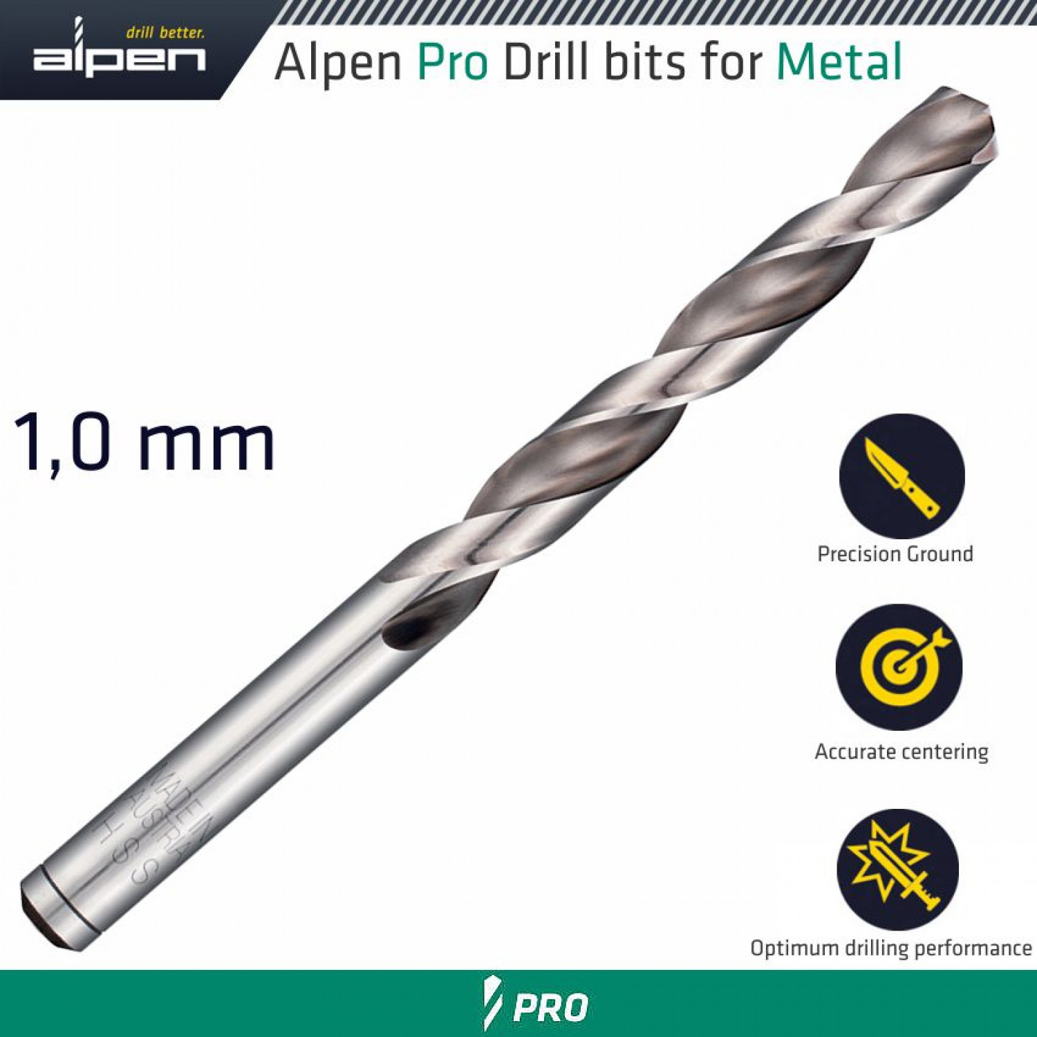 ALPEN Pro 1.0mm Hss Drill Din 338 Rn 135 With Split Point Bulk