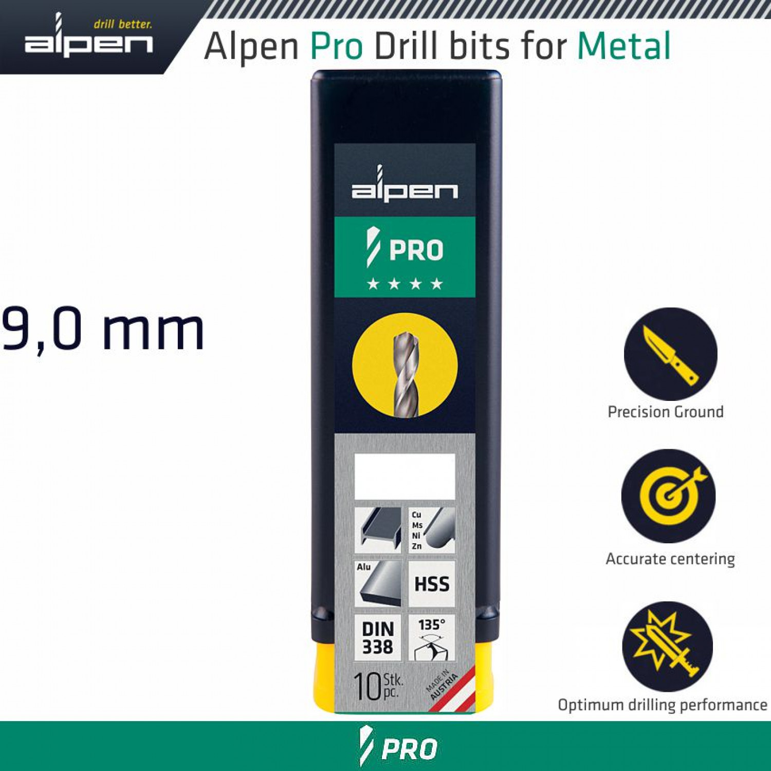 ALPEN Pro Hss Drill Din 338 Rn 135 With Split Point 9.0mm Bulk