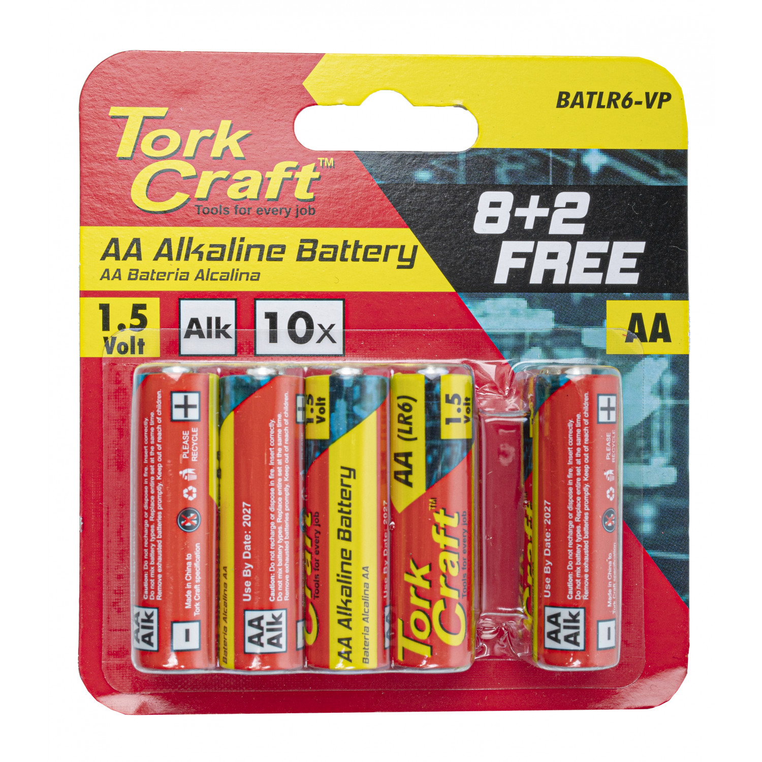 Battery Aa 1.5v Value Pack 10 Pack 8 + 2 Free Carded Alkaline