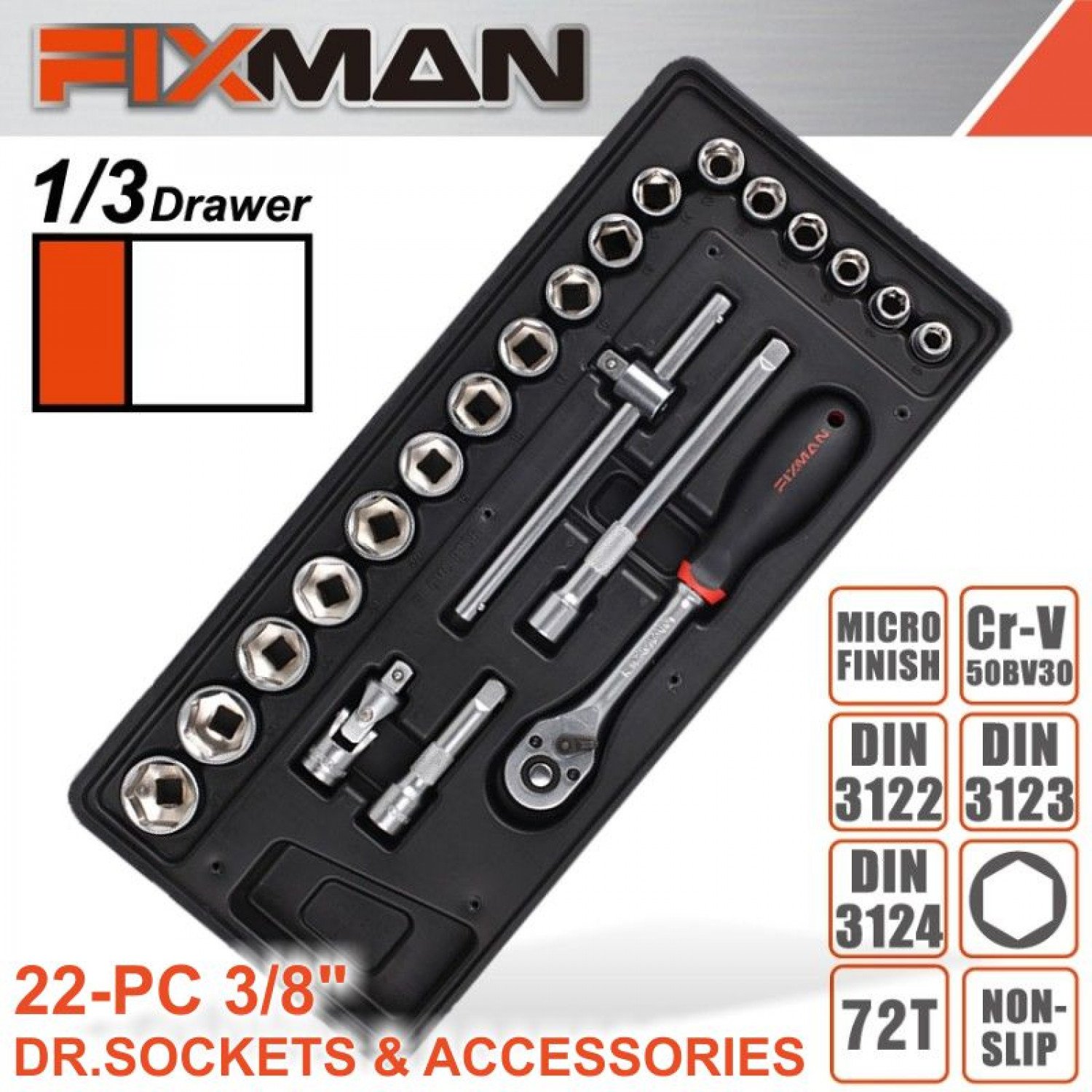 FIXMAN 7 Drawer Ind. Roller Cabinet On Castors With 130pc Of Stock