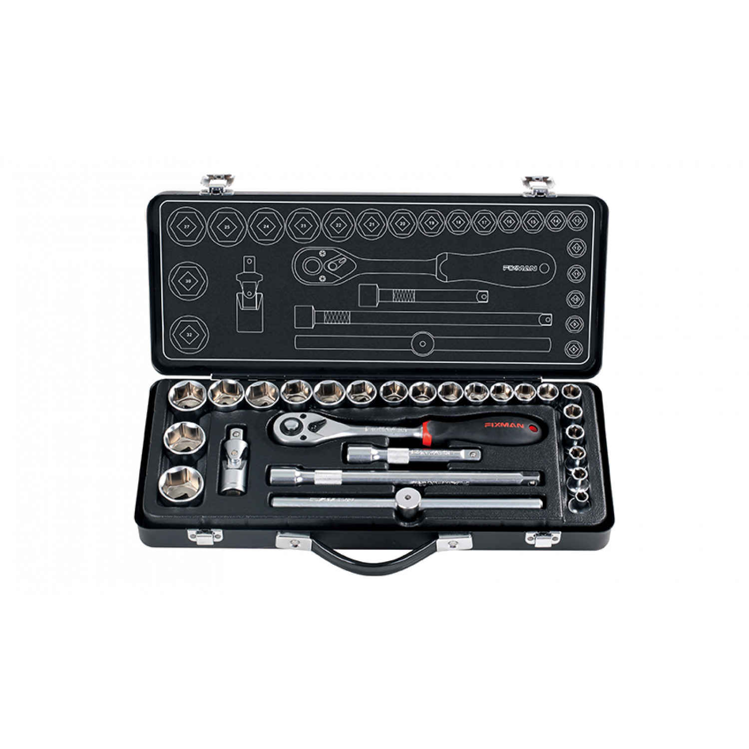 FIXMAN 26 Piece Socket Set 1/2' 8 - 25 27 30 &32mm