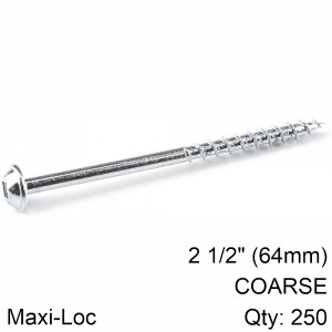 KREG Zinc Pocket Hole Screws 64mm 2.50' #8 Coarse Thread Mx Loc 250ct
