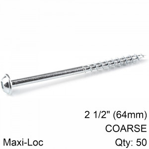 KREG Zinc Pocket Hole Screws 64mm 2.50' #8 Coarse Thread Mx Loc 50ct