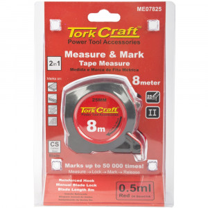 Measuring Tape With Marker 8m X 25mm Rubber Casing Matt Finish