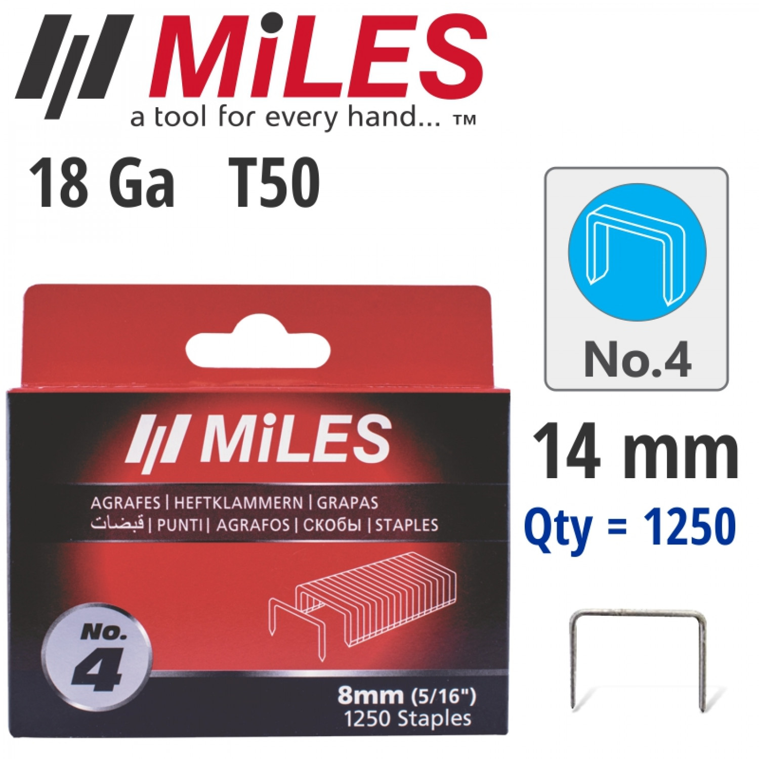 Galv Staples 18g T50 14mm X 1250pcs MILES No4