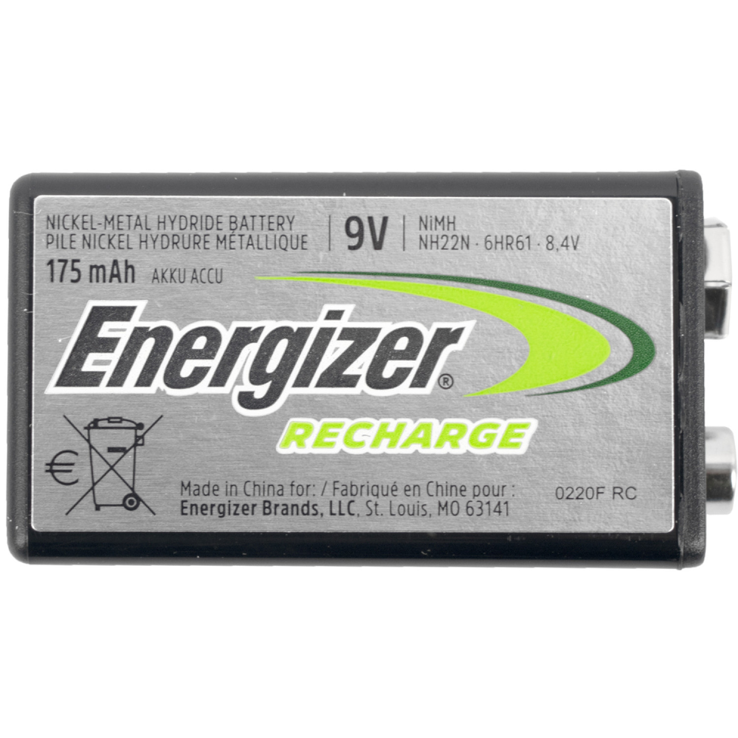 Recharge 9v Battery-1pack (moq6) ENERGIZER