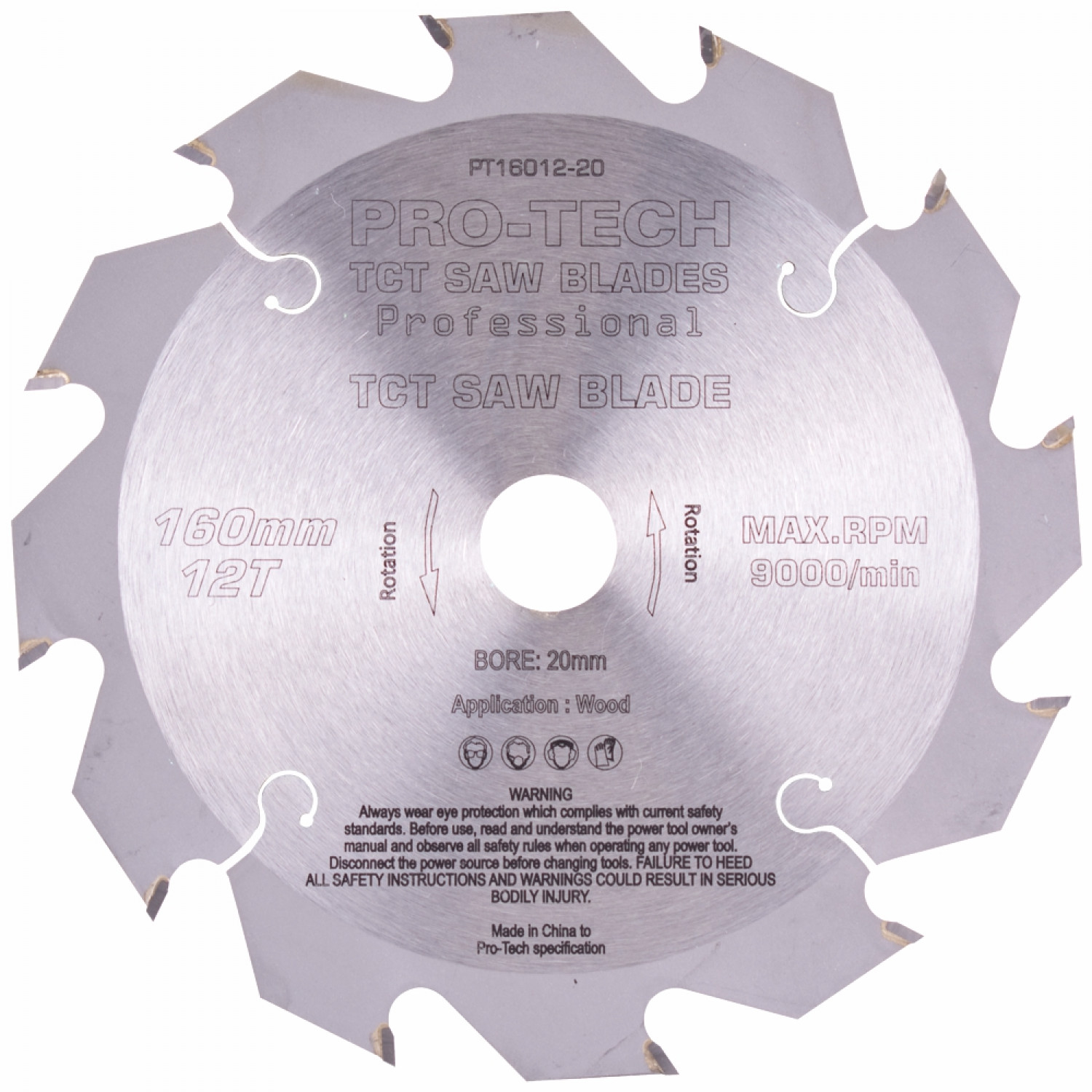 Saw Blade Tct 160x2.2x20x12t Wood Prof. PRO-TECH Fes. Ts55 Pw12