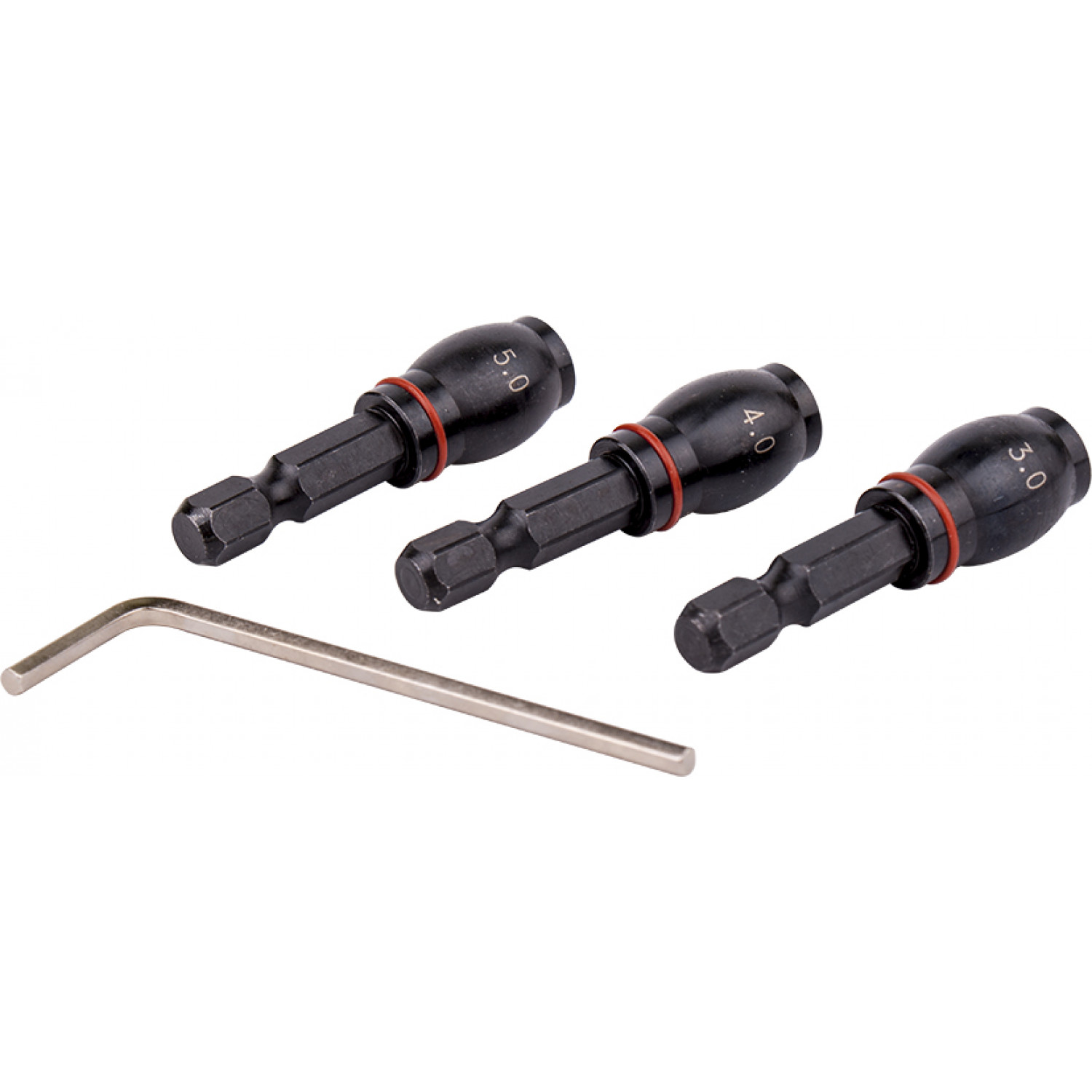 Drill Bit Adaptor Set 3pc 3.4.5mm Fem Rnd- Grub Screw Type 1/4'm Hex S