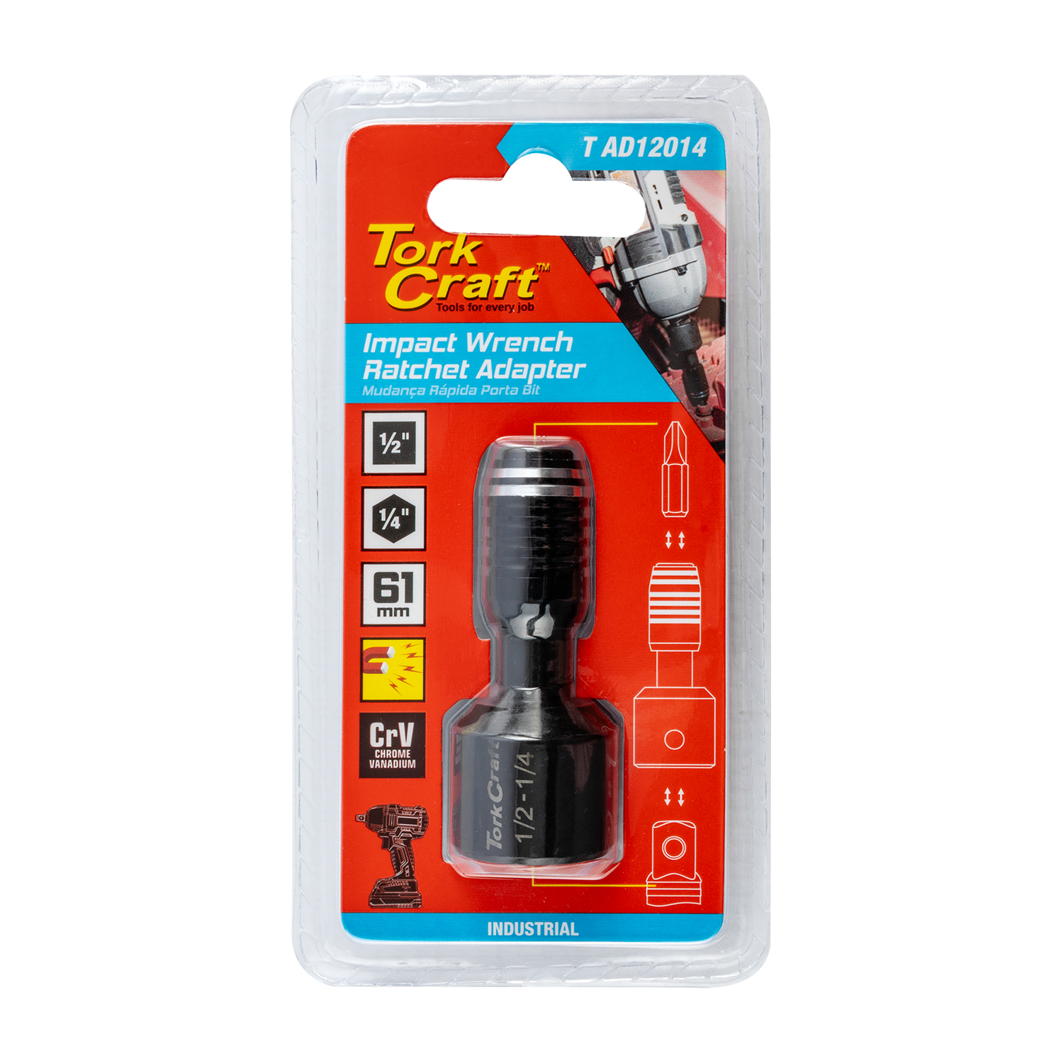 Adaptor 1/2'f Sq X 1/4'f Hex 60mm Mag Impact Wrench Ratchet Socket