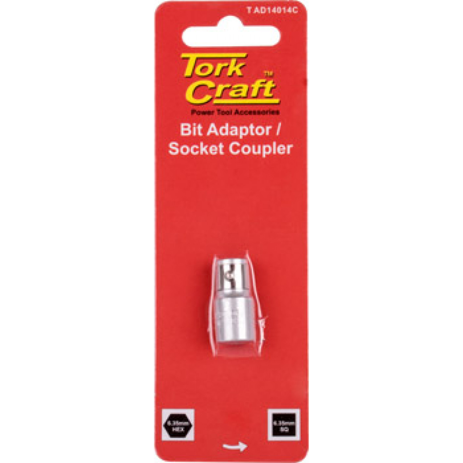 Socket Adaptor Coupler 1/4'f Sq X 1/4'f Hex Carded