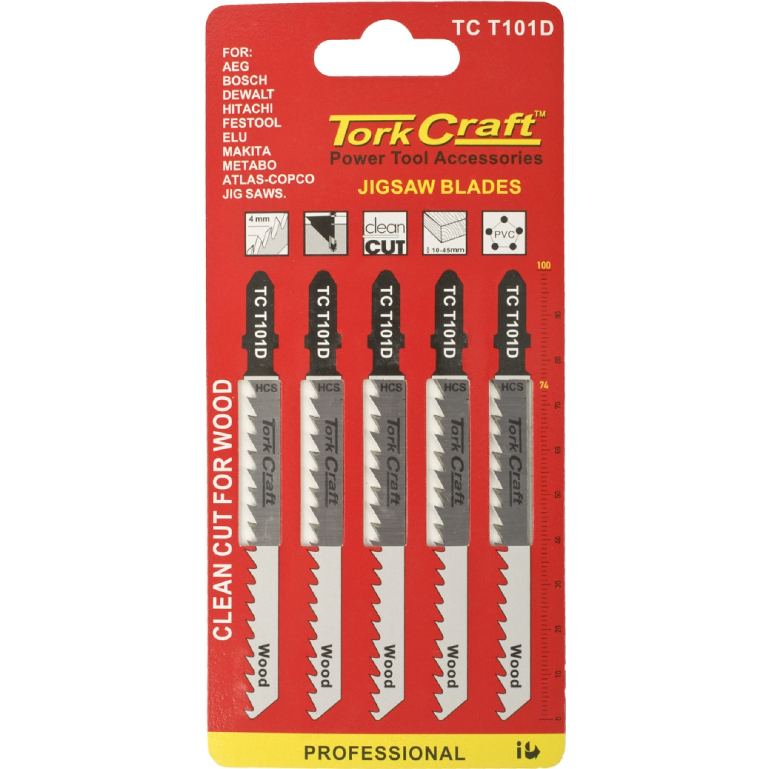 T-shank Jigsaw Blade For Wood 4mm 6tpi 100mm 5pc