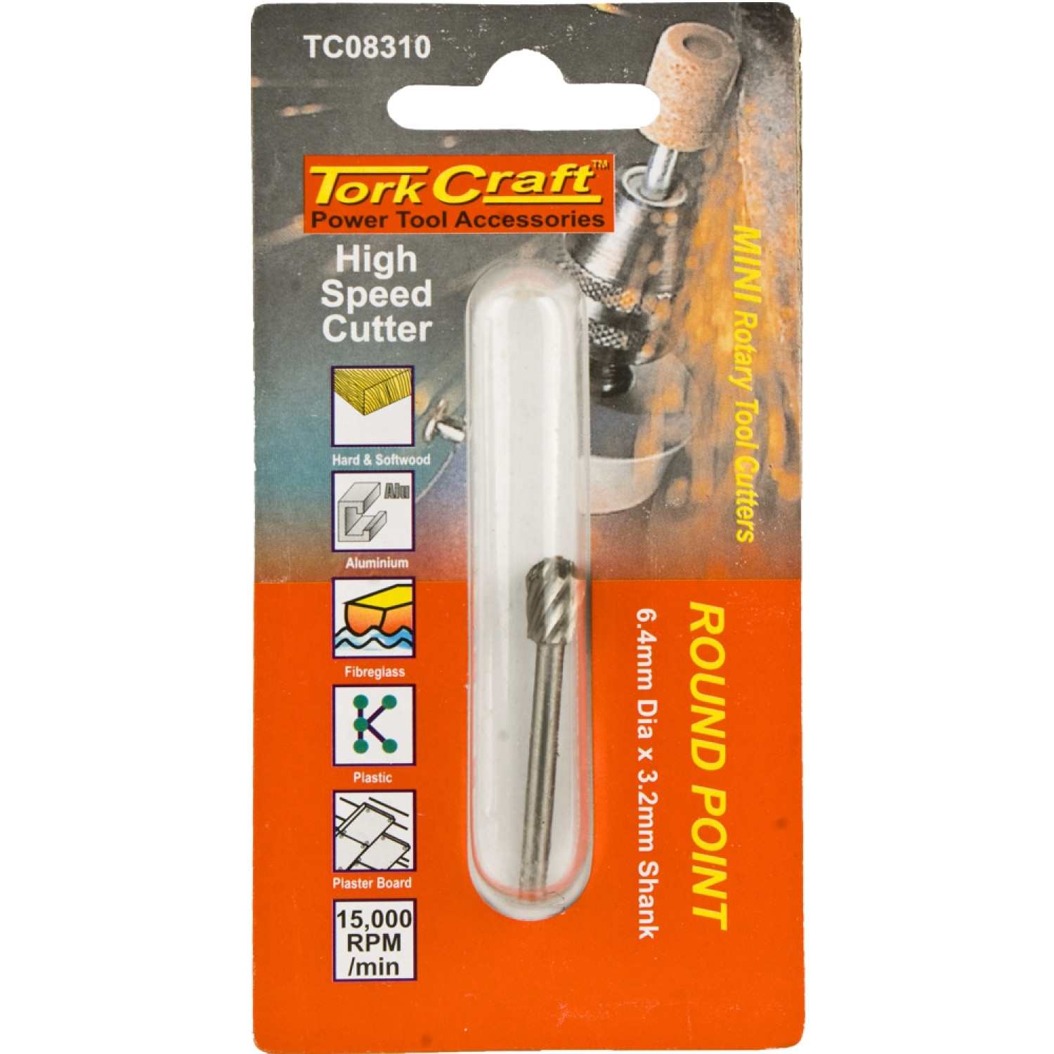Mini H/speed Cutter 6.4mm Round Point 3.2mm Shank