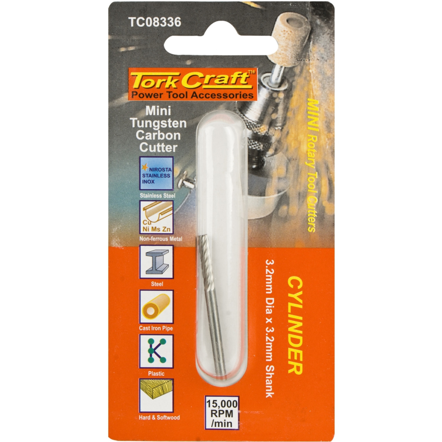 Mini Tungsten Carb. Cutter 3.2mm Cyl. 3.2mm Shank