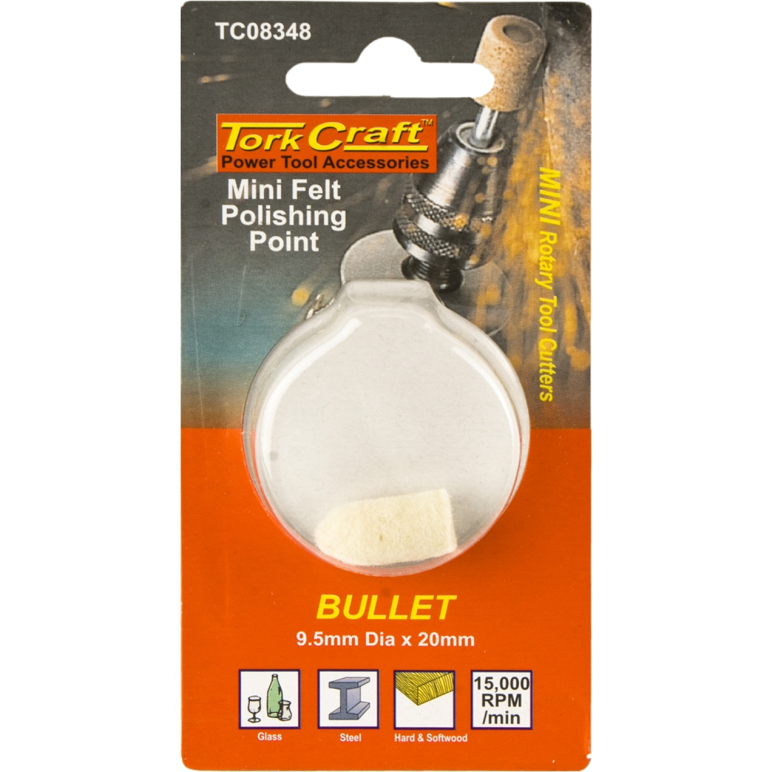 Mini Felt Polishing Point 9.5mm X 20mm Bullet