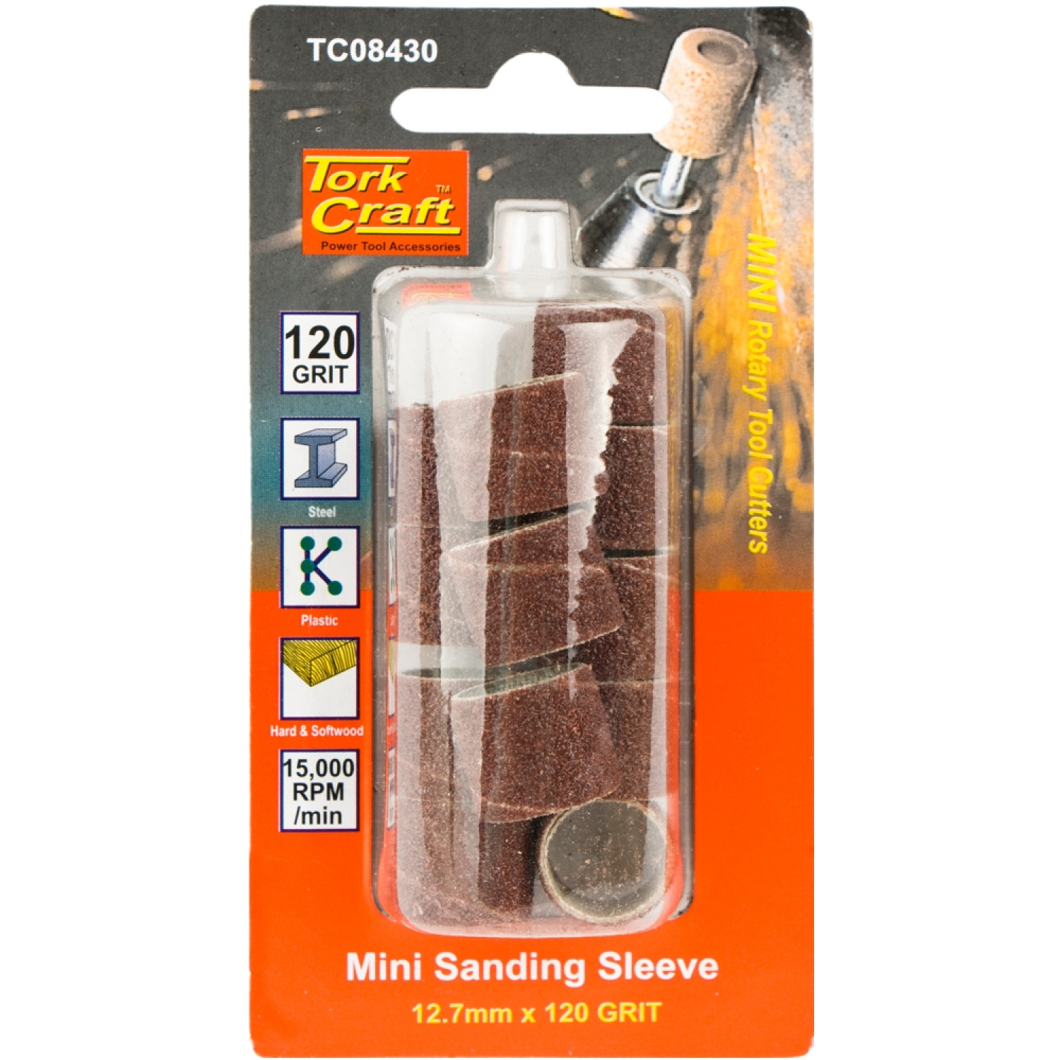 Mini Sanding Sleeve 12.7mm 120g 12pc