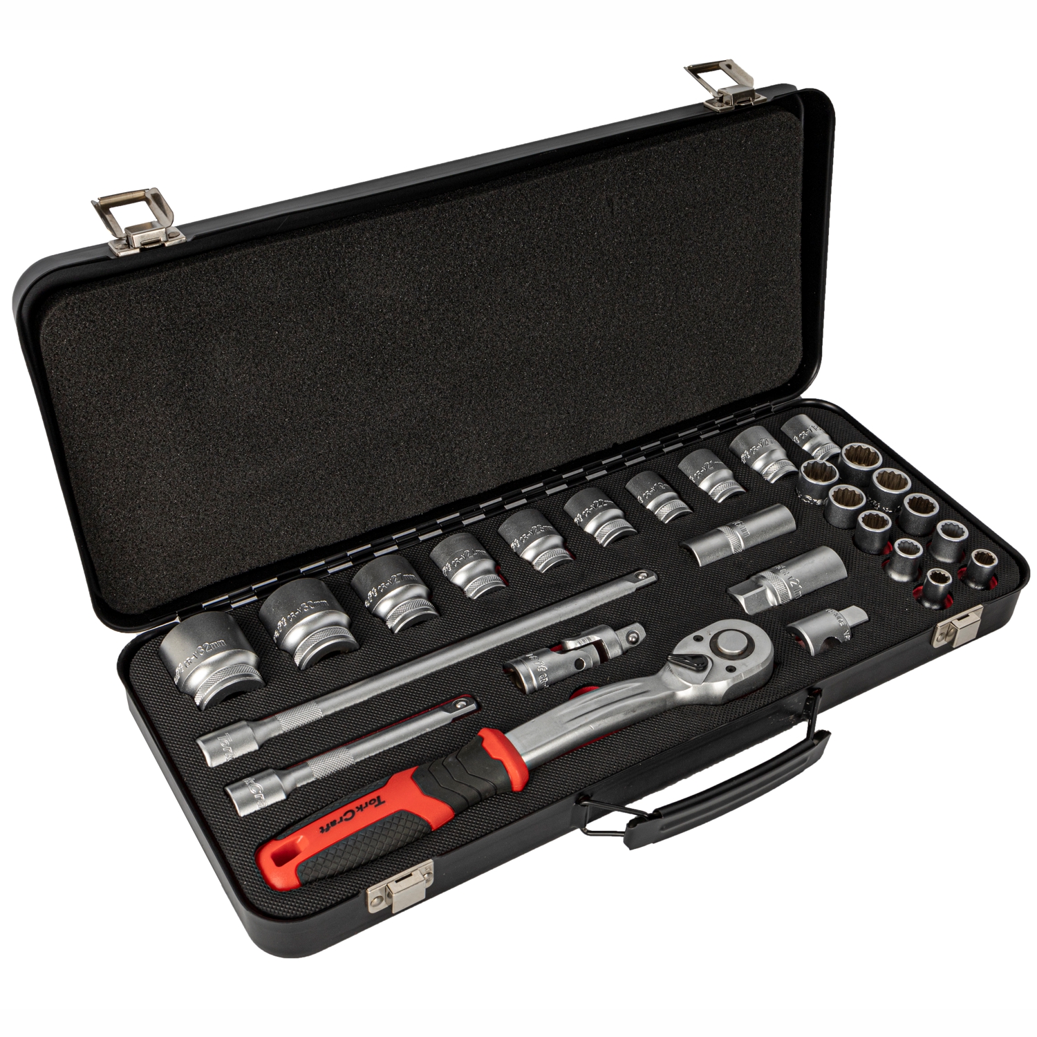 Socket & Ratchet Set 27pc 1/2' Dr Crv 8-32mm 12 Point Metal Case