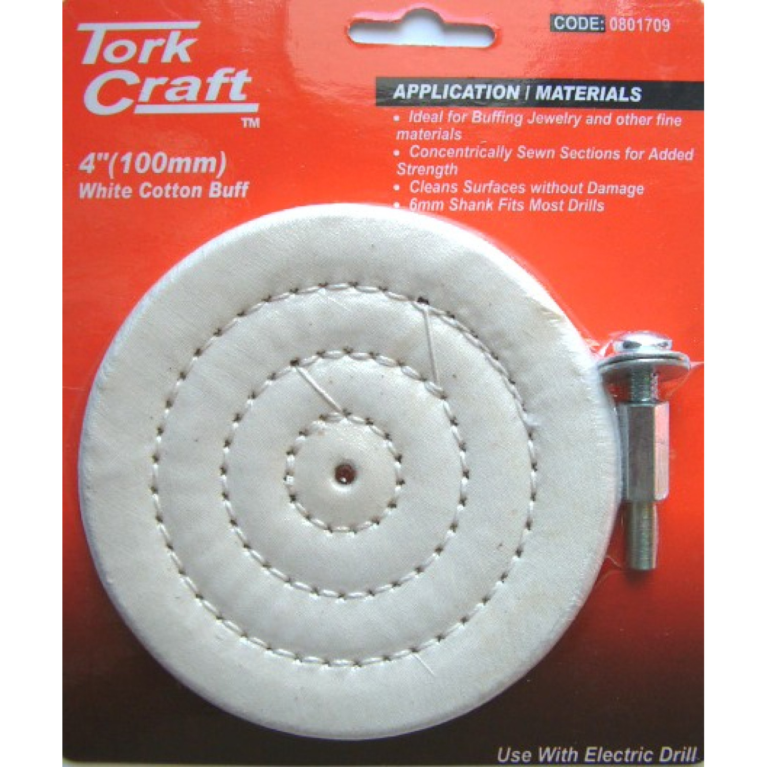 Cotton Buff 100mm X 6mm Shaft